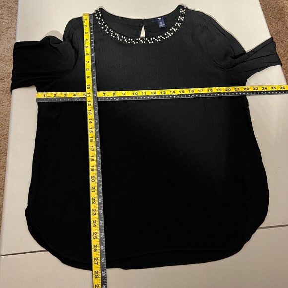 Gap Blouse Top Womens Large Black Embellished Neck Long Sleeve Rhinestones L‎ - Picture 2 of 9